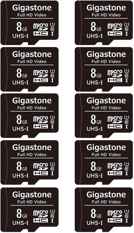 GIGASTONE 8GB 10-Pack Micro SD Card, Full HD Video, GoPro Surveillance Security Cam Action Camera Sports Cam Drone