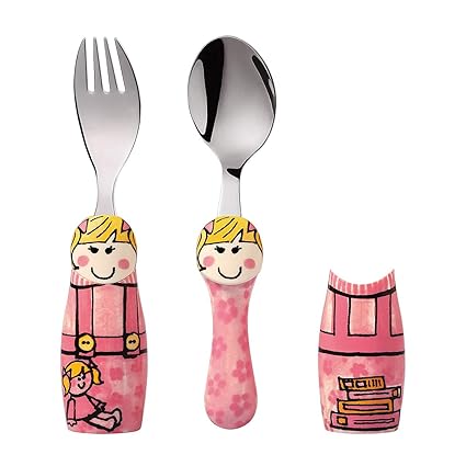 Eat4Fun Duo Kids Stainless Steel Cutlery Set, Pink Girl, Multi Color