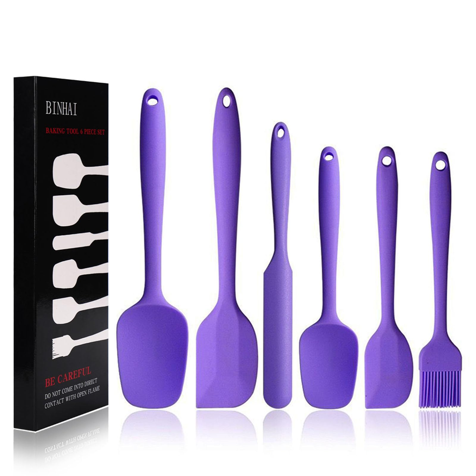 BINHAI Silicone Spatula Set - Purple 6 Piece Non - Stick Rubber Spatula with Stainless Steel Core - Heat-Resistant Kitchen Utensils Set for Cooking, Baking and Mixing