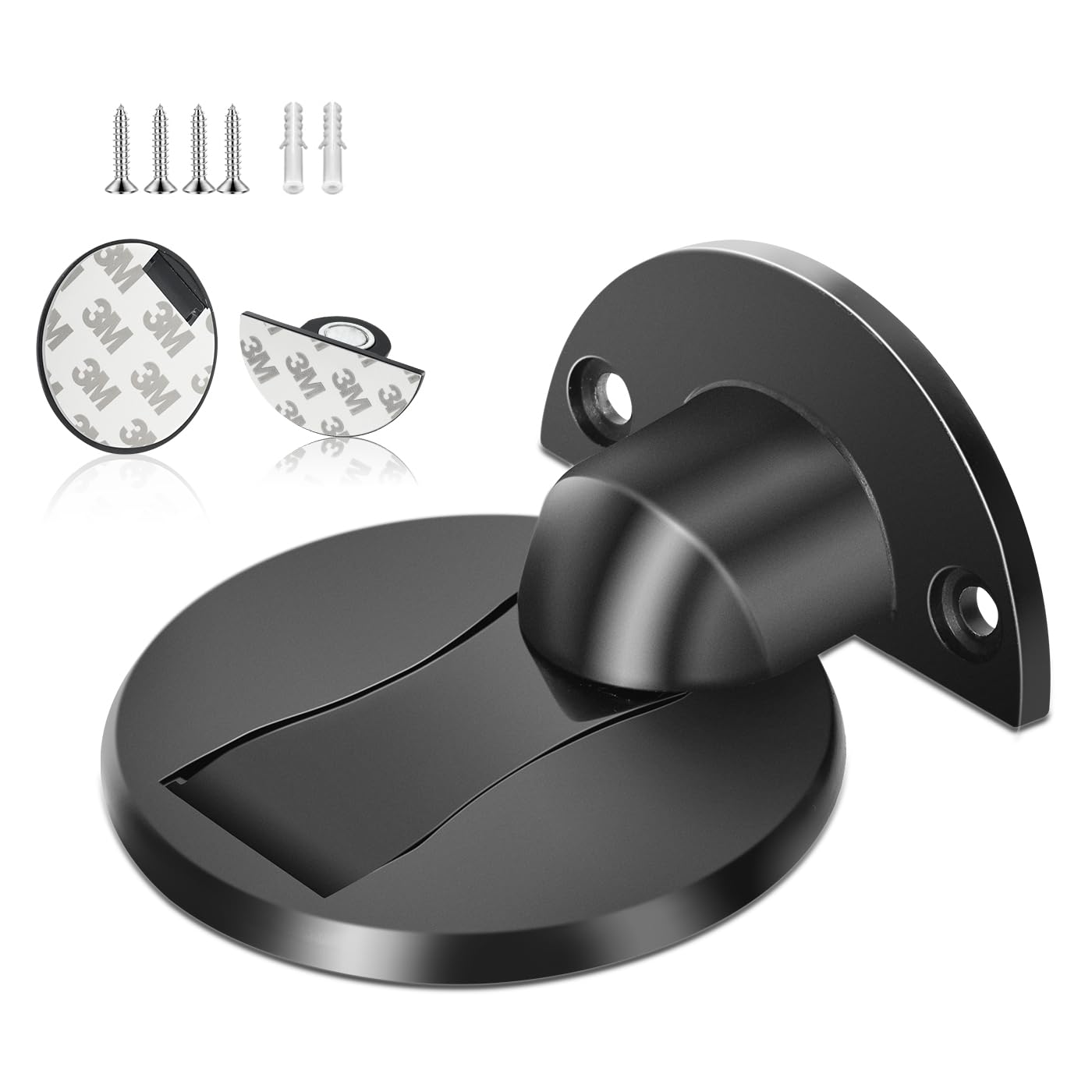 KOLKO Magnetic Door Stop, Self Adhesive Magnetic Door Stopper, Floor Mount, Invisible Black Doorstop Indoors Magnet Door Catch Holder to Keep Door Open, Wall Protector