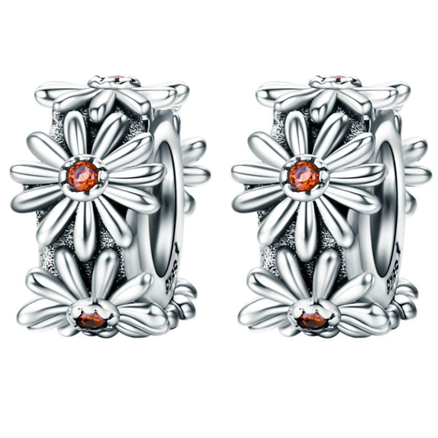 Christmas Charms Stoppers Beads 2 PCS Genuine 925 Sterling Silver Stars Flower Crystal Spacer Bead for Pandora Bracelet Charm Mothers day Charm (Daisy)