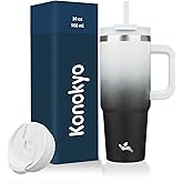 Konokyo 30 oz Tumbler with Handle and 2 Straws,2 in 1 Lid Insulated Water Bottle Stainless Steel Travel Coffee Mug,Day Night