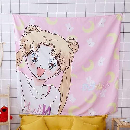 FJMM Anime Girls Tapestry Wall Hanging Home Decor 3D Printing Barrier Curtains Pink 51"x60"
