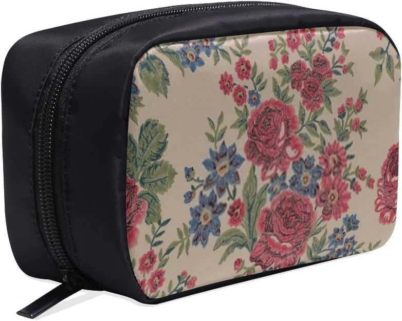 Women’s Cosmetic Bag, Embroidery Seamless Floral Pattern Vector Embroidered Portable Cosmetic Pouch, Toiletry Bag Or Pencil Case
