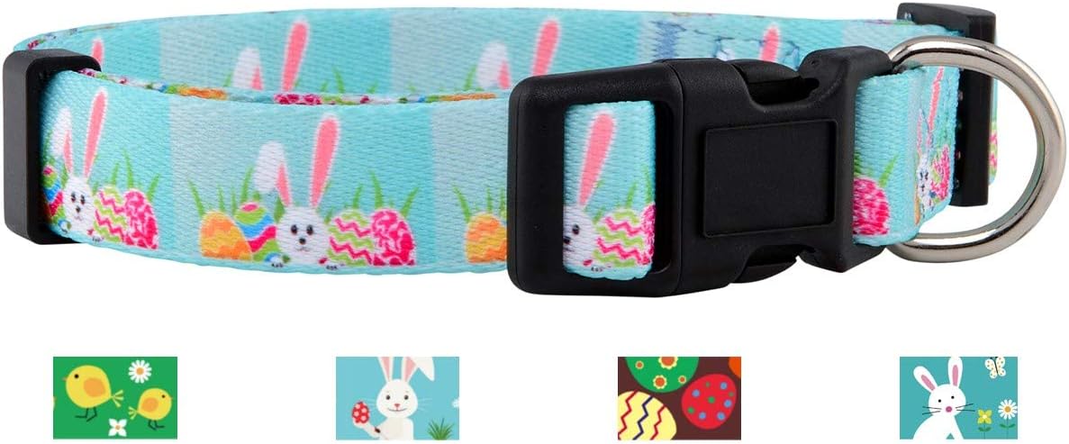 Native Pup Easter Dog Collar, Cute Spring Gift for Puppies, Pink Pastel, Eggs, Chicks, Bunny (Bunny+Eggs, Small)