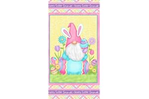 Generic Cotton Fabric Henry Glass Hoppy Easter Gnomies HEG567P-25 24"" Fabric Panel