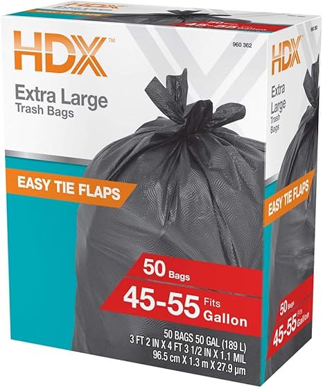 HDX 50 gal. Black Wave Cut Trash Bags 