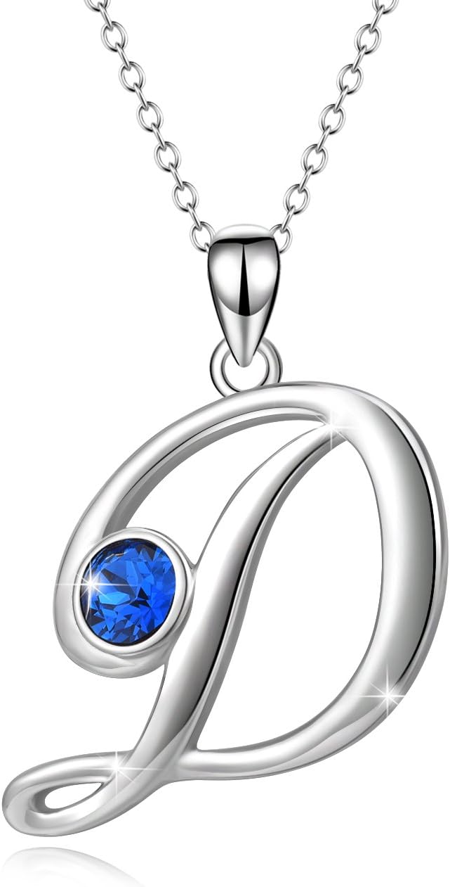 WINNICACAChristmas & Birthday Gifts: Initial Necklaces - 925 Sterling Silver Letter Pendants with Birthstone A-Z