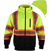 FONIRRA High Visibility Hoodie for Men Reflective ANSI Class 3 Safety Sweatshirts Hi Vis Construction Work Jackets