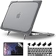 Batianda for MacBook Pro 13 inch Case 2022 2020 Release A2338 M2 M1 A2289 A2251, Heavy Duty Plastic Hard Shell Cover with Fold Kickstand Shockproof Function for New MacBook Pro 13-inch Touch Bar, Grey