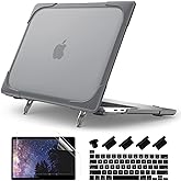 Batianda Heavy Duty Case for MacBook Pro 13 inch 2022 2020 Release A2338 M2 M1 A2289 A2251, Ergonomic Foldable Kickstand (Holds 22lbs) Matte Translucent Shockproof Cover with Spare Parts, Grey