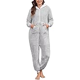 Gihuo Women's Fuzzy Onesie Warm Fleece Hooded Pajamas Winter Jumpsuit Loungewear