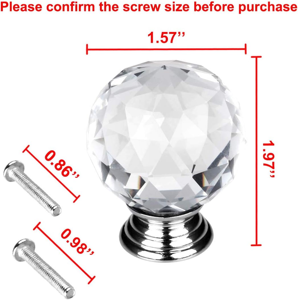 Sourcingmap Drawer Knob Pull Handle 40mm Crystal Glass Round Shape Cabinet Door Drawer Knobs with Screws for Home Office Cupboard Wardrobe DIY Clear 1Pc - Image 3