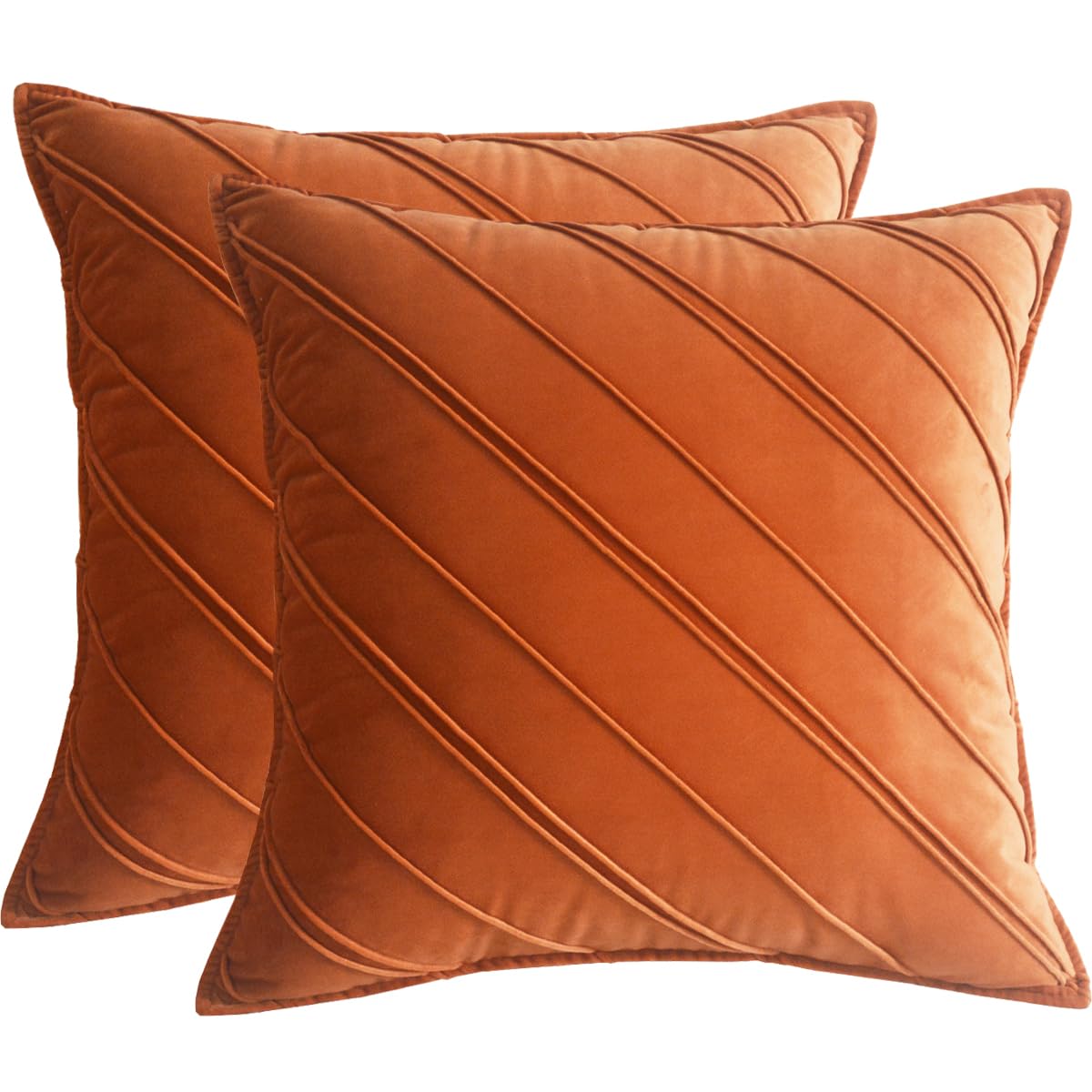 Lutanky Pack of 2 Velvet Cushion Covers Orange Square Throw Pillow Cases Striped Soft Pillowcases for Sofa Bedroom Home Decor Accessories 18x18inch 45x45cm