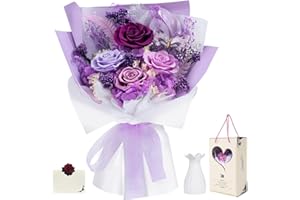 COOEACH Preserved Flowers for Delivery Prime Purple Flowers Bouquet Lasting 1-3 Years, Birthday Gifts for Women Mom Grandma Wife Friend, Eternal Forever Real Roses for Birthday Mother’s Day Anniversary