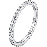 ChicSilver Personalized 2MM 925 Sterling Silver CZ Cubic Zirconia Stackable Ring Eternity Wedding Engagement Band for Women Size 4-12, Silver/Rose Gold Plated