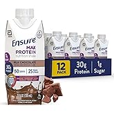 Ensure Max Protein Shake | Milk Chocolate | Ready to Drink | 30g Protein for Muscle Health | 1g Sugar, 4g Fiber | 11 fl oz, 12 Pack