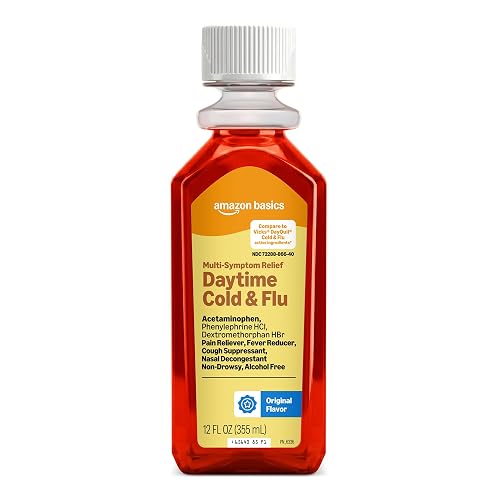 Amazon Basics Daytime Cold and Flu Relief, Non-Drowsy, Liquid Medicine, Original Flavor