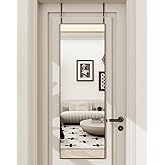 BEAUTYPEAK 14" x 48" Adjustable Height Over The Door Mirror, Rectangular Full Length Hanging Door Mirror with Shatterproof Tempered Glass Aluminum Alloy Frame for Dormitory, Black