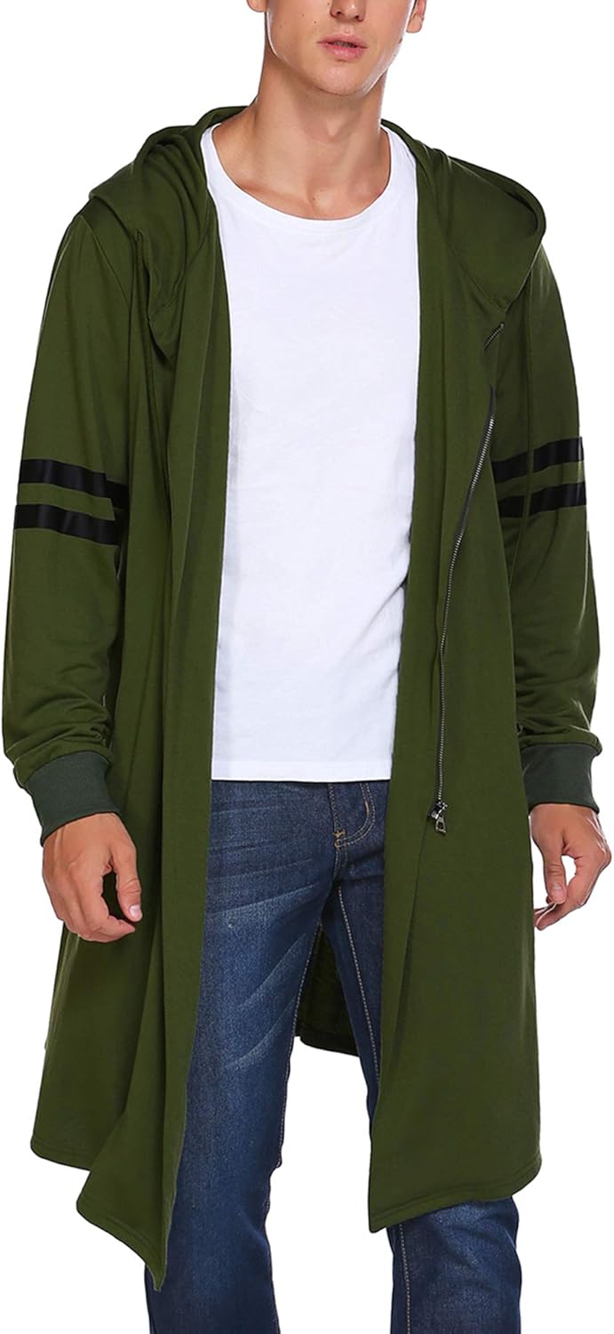 COOFANDY Men's Fashion Long Hooded Outwear Hoody Sweatshirt Teenager Hoodies Longline Cardigan: Clothing
