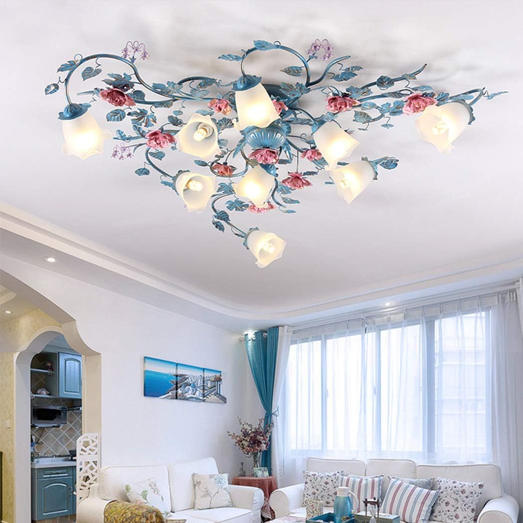 9 Head Florales Pastorales De La Lámpara Rústica Romántica De Rose del