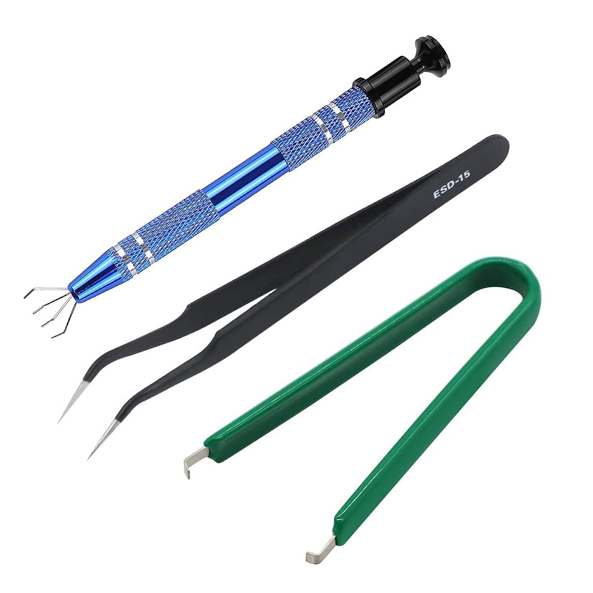 ABMRO 3PC IC Chip Electronic Components Puller Extractor for Circuit Board PLCC PCB IC Chip Removal Tool,Grabber Small Parts Gems Screws and Diamond Jewelry Making Tweezers