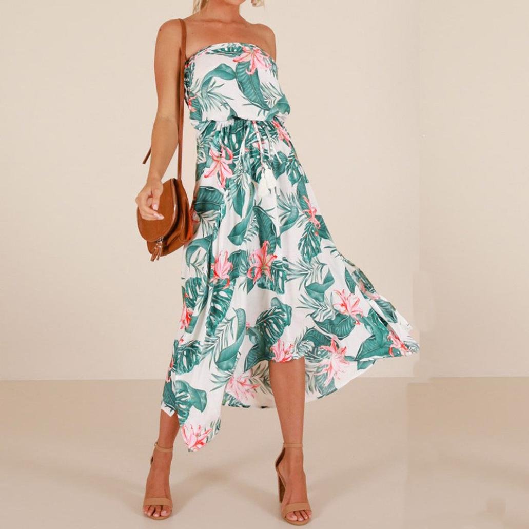 Angelof Robe Plage Longue Bustier Femme Ete Robe Imprimé