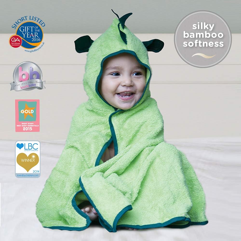 Cuddledry Cuddleroar Bamboo Soft Hooded Towel | Fun Toddler and Baby Bath and Swim Hooded Towels | Made with 100% Oekotex Accredited Bamboo & Cotton | Perfect For Ages 3-6 | Green Dinosaur