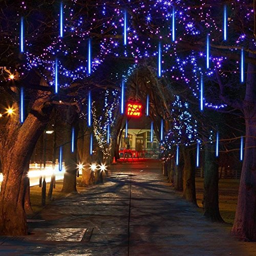 Rain Drop String Lights, ZCPlus LED Meteor Shower Tube Lights 11.8 Inch 8 Tubes Icicle Snow Falling Fairy Light for Xmas Wedding Party Holiday Garden Decoration(Ice Blue)