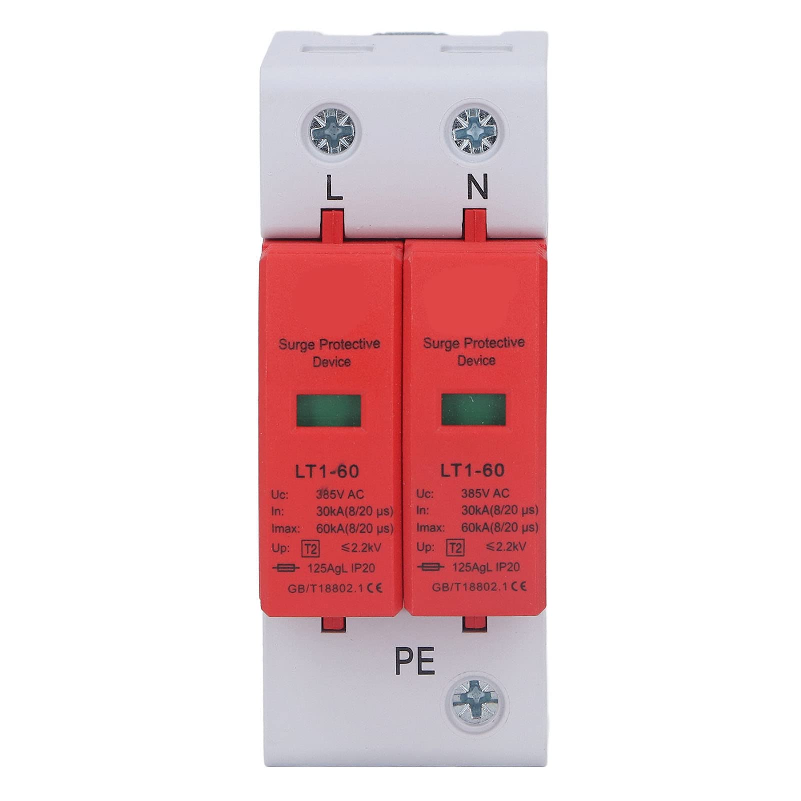 Protector Protection Device House LT1-60 2P 385V AC 30KA‑60KA Voltage Protection Arrester Protector, Flame Retardant PC Material, IP20 Protection Class