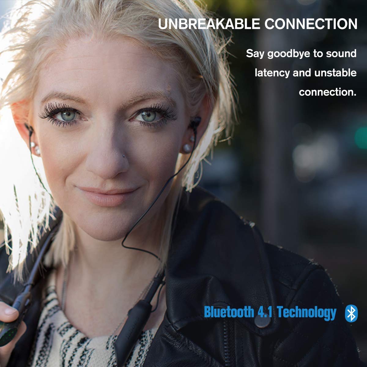 Jabees NBees Bluetooth Earbuds Wireless Neckband Headsets Noise Cancelling Stereo Earbuds w/Mic Soft Neckband Stylish Wearables for Handsfree and Music in-Ear Metal Headphones