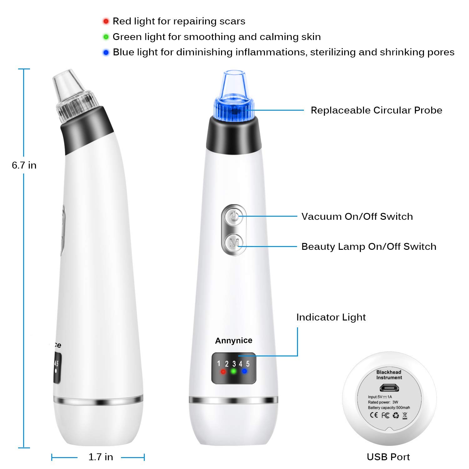 Blackhead Remover, Pore Vacuum Electric Blackhead Vacuum Extractor Clean Tool - Comedo Pore Beauty Device with 6 Probes for Blackhead Remover Vacuum Suction Cleanser Microdermabrasion Pimple Extractor: Beauty