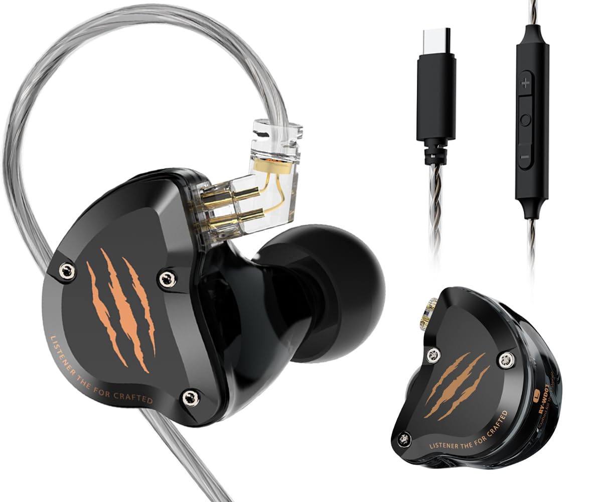 Photo 1 of In Ear Monitors Headphones, HiFi Wired Earbuds with Noise Isolating, Type-C with Microphone Earphone, IEM Headset with Detachable Recessed 2Pin Cable for Gaming, Musicians, Singer (with Mic USB-C)