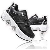 LDRFSE Four-Wheel Recyclable Roller Skate Skates,2-in-1 Parkour Shoes, Shoes that Turn Lnto Rollerskates, Children's Roller Skates Ladies Kick-Roller Shoes Adult Skating Cool Running