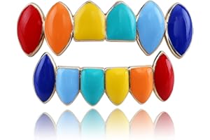 TOPGRILLZ Vampire Teeth Grillz for Men and Women – 14K Gold Plated Colorful Fangs Grills for Your Teeth, Grillz Teeth Men Hip Hop Costume Jewelry Accessories