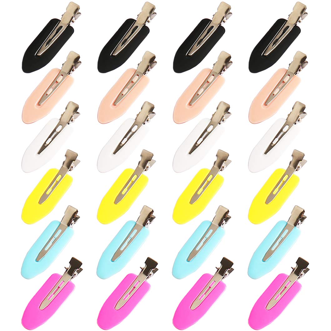 Messen 24 Pieces No Bend Hair Clips Seamless Side Bangs Fix Fringe Curl Pin Barrette No Crease Hair Clip for Makeup Washing Face Accessories Women Girls (Pink,White,Yellow,Blue,Black,Rose Red)