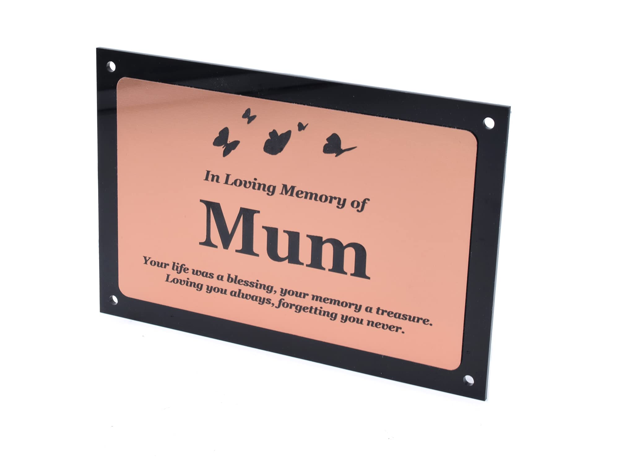 NEW Beautifully Engraved Mum Memorial Plaque with Butterfly Illustration - Indoor and Outdoor Use (Copper)