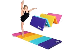 Matladin Folding Gymnastics Gym Exercise Aerobics Mat, 76"L x 30"W x 1.5"Th Folding Exercise Mat, Easy to Clean PU Leather Tumbling Mats for Stretching Yoga Cheerleading Martial Arts, Kid Play(Pink ,Blue）