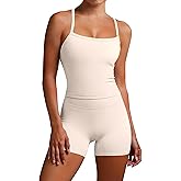 ANRABESS Women Workout Sets Build in Bra 2 Piece Outfits Tank Tops Tummy Control Shorts Yoga Gym Active Wear Clothing Set