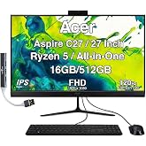 Acer Aspire C27 All-in-One, 27" IPS FHD, Ryzen 5 7430U, 16GB / 512GB | USB Keyboard and Mouse, Wi-Fi 6E, Bluetooth 5.3, HDMI, DP, RJ-45, Webcam, Windows 11 Pro /w DKZ USB Hub Accessory