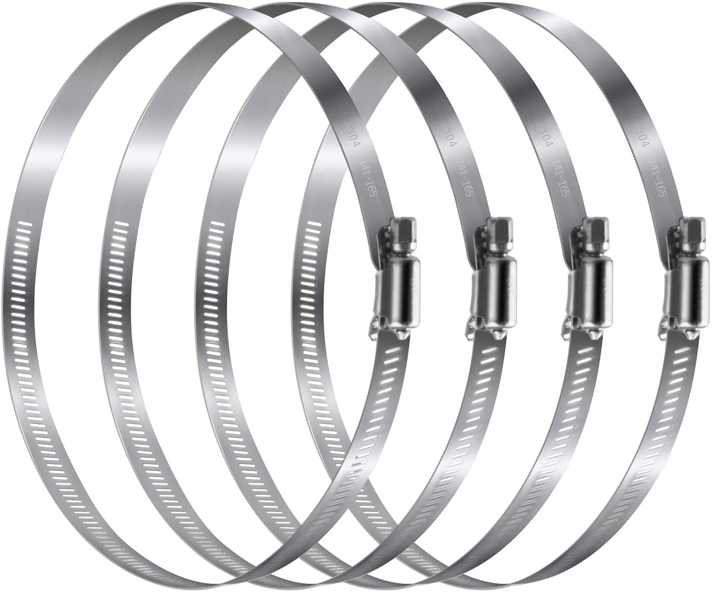 Voarge 4 Pieces Adjustable 304 Stainless Steel Duct Clamps Hose Clamp, 6 Inch, Home Worm Drive Gear Gas Water Pipe Ducting Clamp for Flexible Hose Tube, Adjust Diameter 141mm-165mm