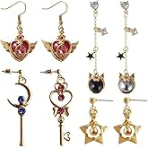 4Pcs Anime Earrings Guardian Star Moon Cat Heart Shaped Dangle Earrings Cosplay Accessories for Women