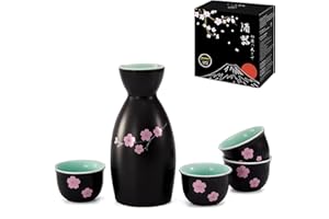 DUJUST 5 pcs Japanese Sake Set, Traditional Sakura Design Sake Serving Set, 1 Sake Bottle with 4 Sake Cups, Japanese Style Sa