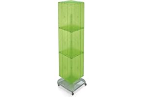 Azar Displays 701465-GRE FOUR-SIDED PEGBOARD TOWER FLOOR DISPLAY ON REVOLVING WHEELED BASE PANEL SIZE: 14"W X 60"H, Green