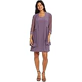 R&M Richards Shift Dress W/Sparkling Neckline & Soft Jacket W/Sheer Sleeves