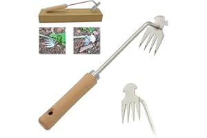 Amposei Weeding Artifact Uprooting Weeding Tool, Multifunctional Weeder, Hand Weeder Tool, Stand Up Weed Puller Tool with Handle for Garden Yard Farm Weed Removal (11in, Wood Handle)