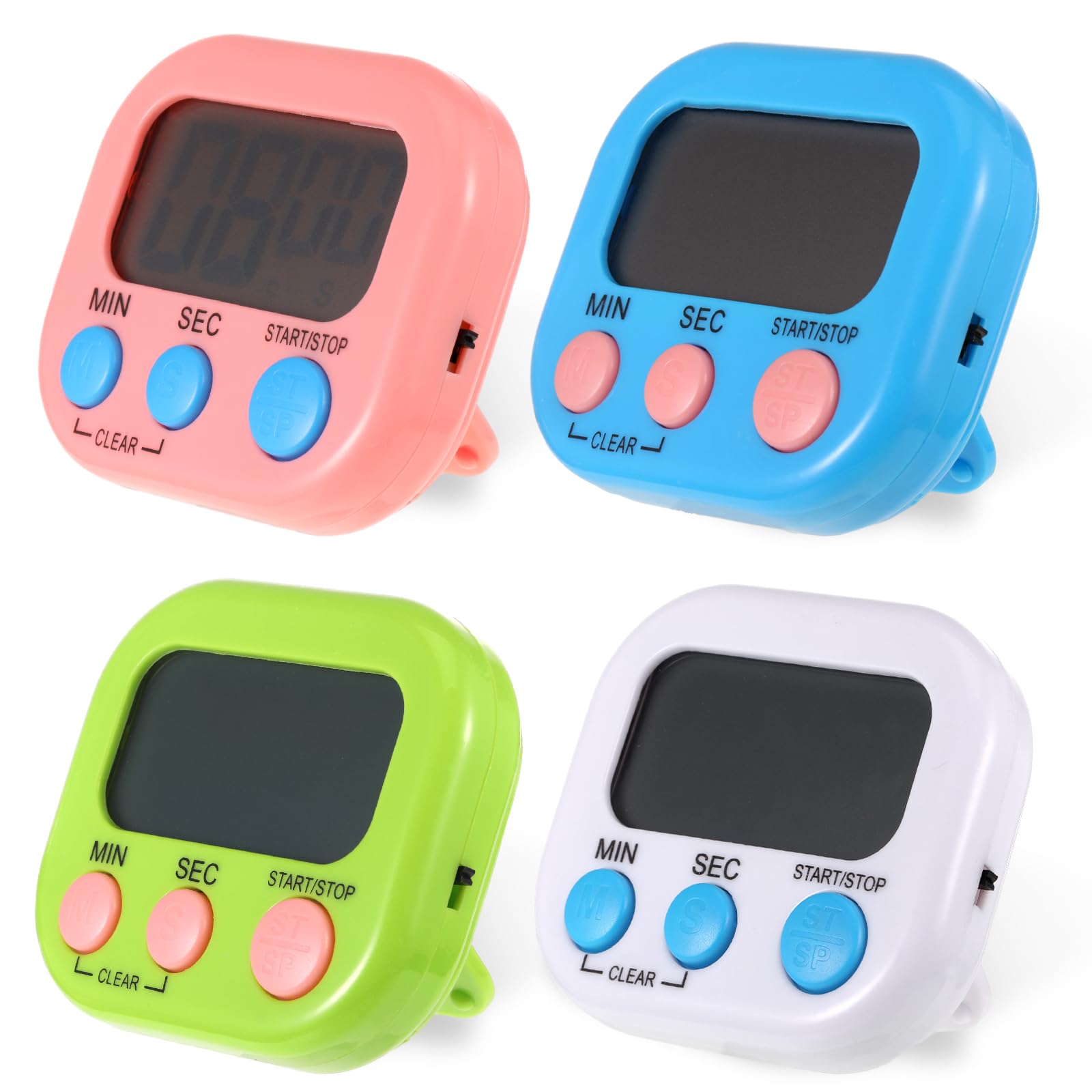 Kitchen Timer, 4PCS Digital Timer Magnetic Clock Stopwatch Countdown Timer Kitchen Timers for Cooking for Kids Cooking Classroom Gym Study Teeth Cleaning Kids Children (Blue-Green-Black-White)