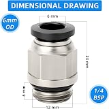 ERGAOBOY 10 Pcs 6mm OD x 1/4 BSP Push-in Quick Connector Fittings Male Straight view 2