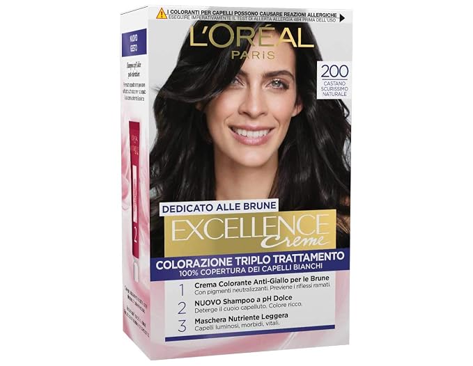 Loréal Paris Excellence Créme Dedicato Alle Brune Colorazione Permanente Ottima Copertura Capelli Bianchi 200 Castano Scurissimo Naturale