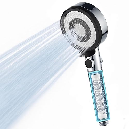 Nafall High Pressure Shower Head - Hard Water Filter Shower Head with Filter, 5 Jet Modes Water Saving Handheld Power Showerhead for Low Water Pressure, Chrome